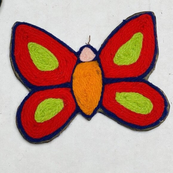 Vintage Handmade Yarn Rainbow Butterfly Multicolor Christmas Tree Ornament - Picture 2 of 7